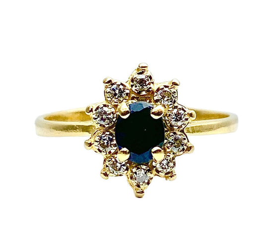 Bague 54 Bague marguerite en or jaune 18 carats, saphir et diamants 58 Facettes AB529