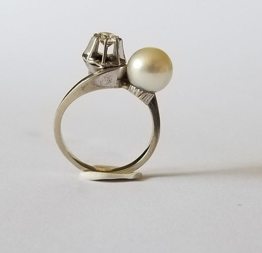 戒指 Toi & Moi 白金钻石和养殖珍珠