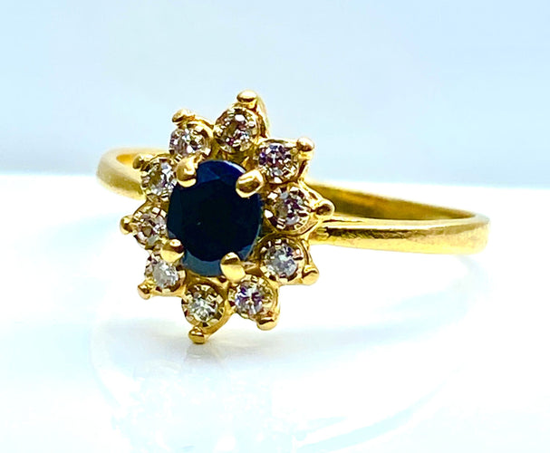 Bague 54 Bague marguerite en or jaune 18 carats, saphir et diamants 58 Facettes AB529