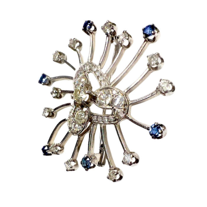 Gold brooch with diamonds and sapphires