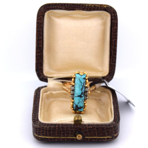 Bague 55 Anello vintage in oro giallo 18 kt con turchese e diamanti 58 Facettes