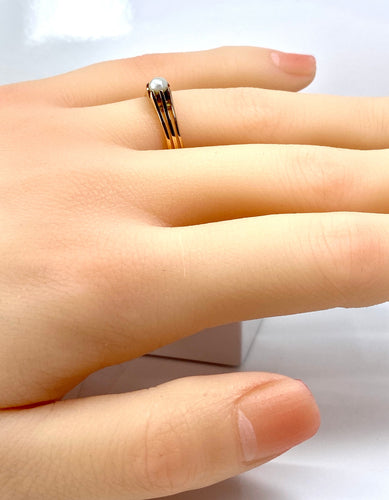 1900'ler civarı ince inci pembe altın yüzük 