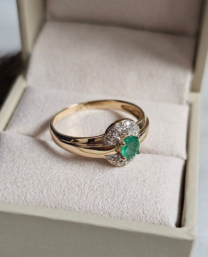 Bague 58 Bague or jaune, Émeraude et Diamants 58 Facettes 702