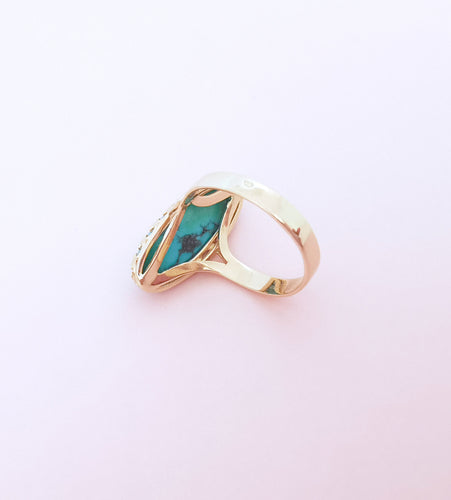 Bague 55.5 Bague Marquise cabochon de turquoise 58 Facettes AA 1669