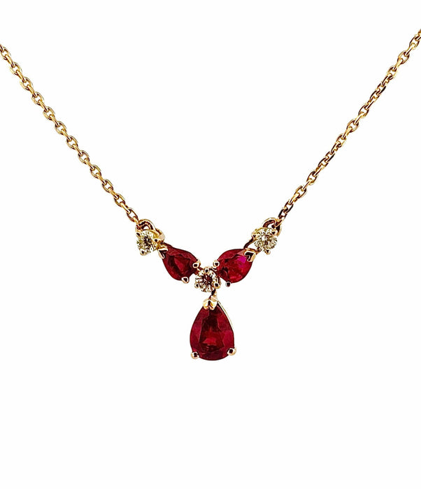 Collier Collier or jaune, diamants et rubis poires 58 Facettes