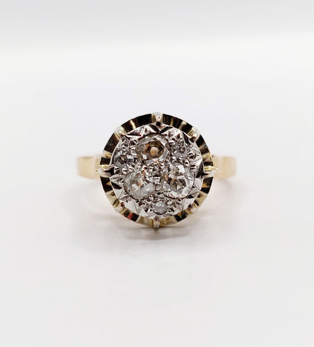 Bague 52.5 Bague dôme Art Déco or rose et diamants taille ancienne (circa 1950) 58 Facettes A06061