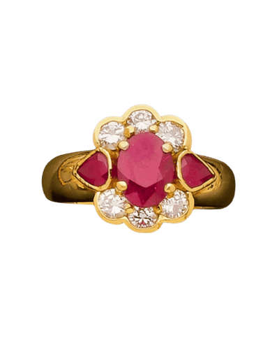 Bague 54 Bague en or jaune, rubis et diamants 58 Facettes