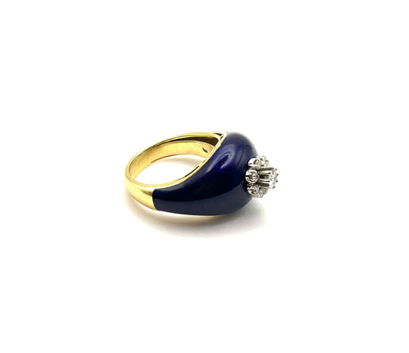 Bague 54 Bague de haute joaillerie en or jaune, émail bleu et diamants 58 Facettes 50393