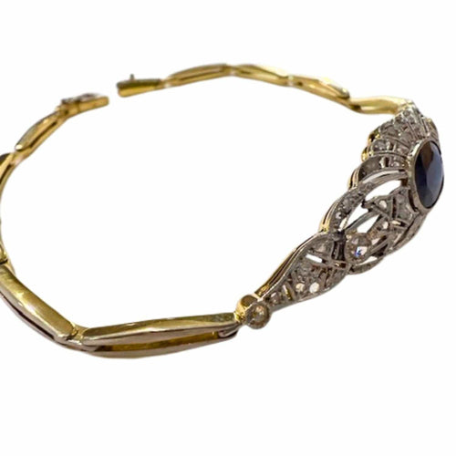 Bracelet BRACELET ART DÉCO, ÉPOQUE 1930-1935, en OR 18 kt et PLATINE avec DIAMANTS et SAPHIR 58 Facettes A2660