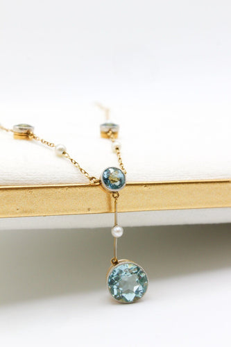 Collier Collier ancien or jaune et platine, aigues-marines et perles 58 Facettes 240670