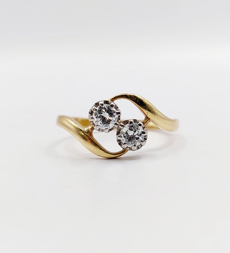 Bague 56 Bague toi et moi antique or 18k diamants et monture tourbillon (circa 1900) 58 Facettes A06310