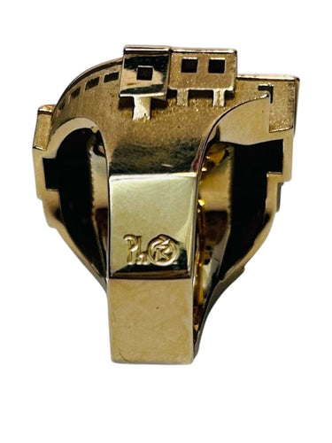 Bague 54 Philippe TOURNAIRE - Bague or jaune collection Architecture, modèle Village fortifié 58 Facettes 123577.4