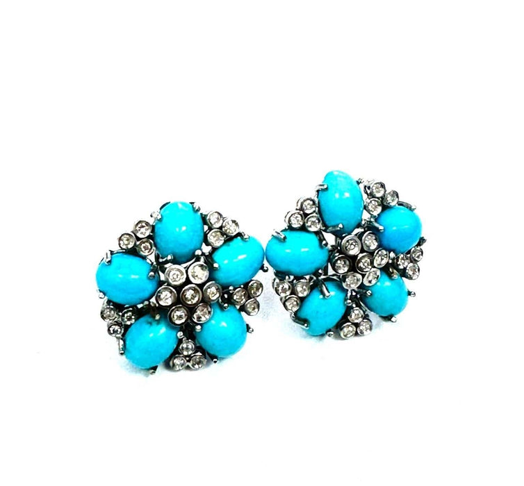 Boucles d'oreilles Boucles d'oreilles en or blanc, diamants et turquoises 58 Facettes