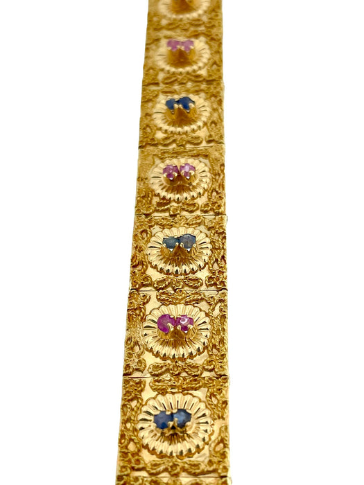 Brevetto Retro-Armband aus Gelbgold, Rubinen und Saphiren