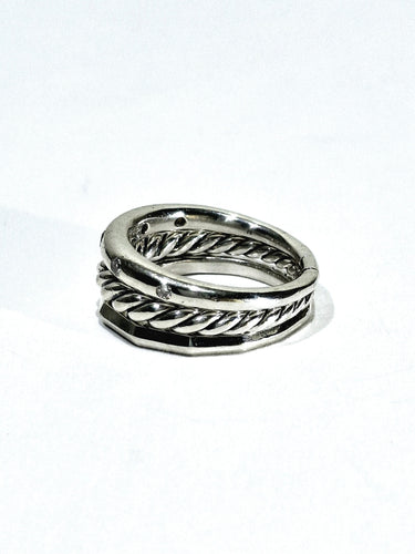 Bague 53 David Yurman - Bague articulée à trois anneaux en argent et diamants 58 Facettes