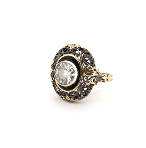 Bague 57 Bague ancienne en or jaune et argent avec diamant 58 Facettes