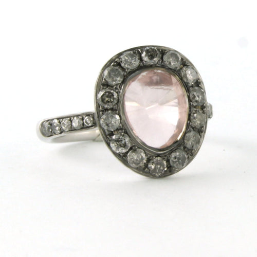 Bague 50 Bague en or blanc avec quartz rose et diamants taille brillant 58 Facettes