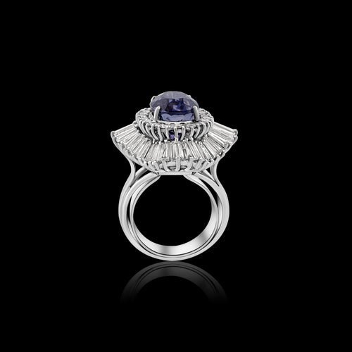 Francuski prsten od belog zlata set sa safirom iz Cejlona od 10,06 karata, neobrađen 