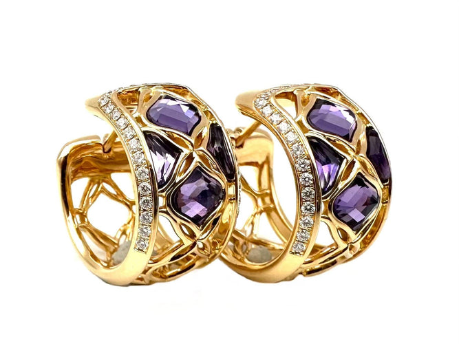 Boucles d'oreilles CHOPARD. Collection "Impériale, créoles or rose, améthystes et diamants 58 Facettes