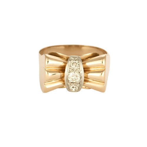 Bague 52 Bague moderniste en or jaune et platine, diamants 58 Facettes CAL2654