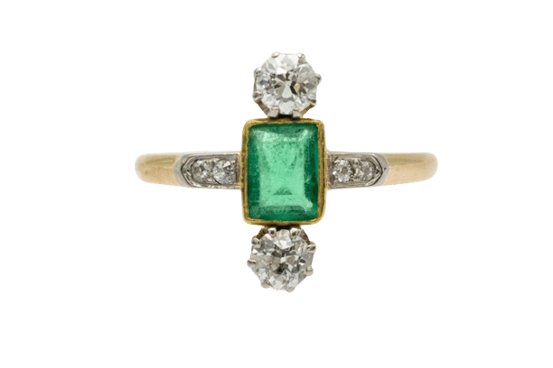Antique gold and platinum ring, emerald and diamonds, 1910/1920