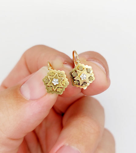 Boucles d'oreilles Dormeuses victorienne or rose, étoile et fleurs (circa 1880) 58 Facettes A05268