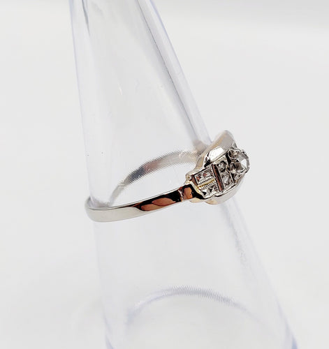 Bague 52 Bague art deco or blanc 18k diamants tailles roses et monture géométrique (circa 1930) 58 Facettes A05398