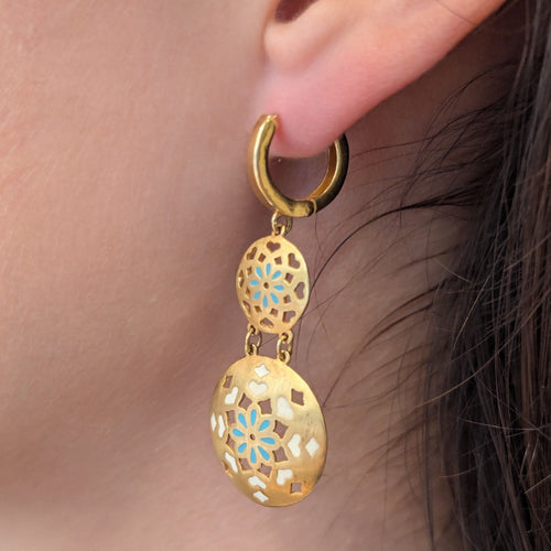 Boucles d'oreilles Boucles d'oreilles ajourées émaillées motif floral 58 Facettes 33346