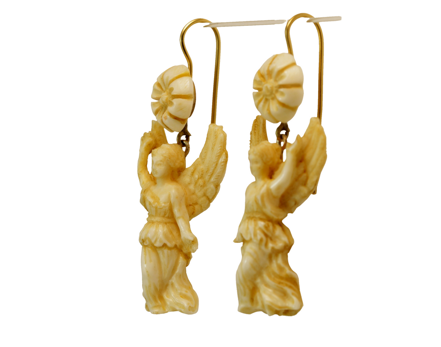 Antique ivory carved gold earrings