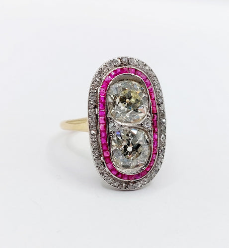 Bague 57 Bague marquise art déco en or 18k et platine, diamants et rubis 58 Facettes A06578