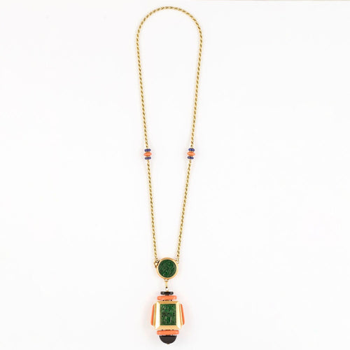 Collier Atelier Georges Lenfant - Exceptionnel Collier en or jaune lapis lazuli ,jade, nephrite, corail et onyx. 58 Facettes 58FC9