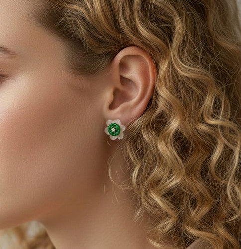 Boucles d'oreilles Boucles d'Oreilles en or jaune, Cristal de roche, Jade et Diamant 58 Facettes