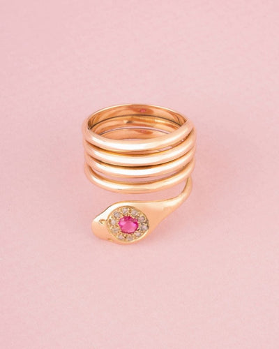 Bague 64-65 Bague ancienne serpent enroulé sertie de rubis et diamants en or rose 18k 58 Facettes