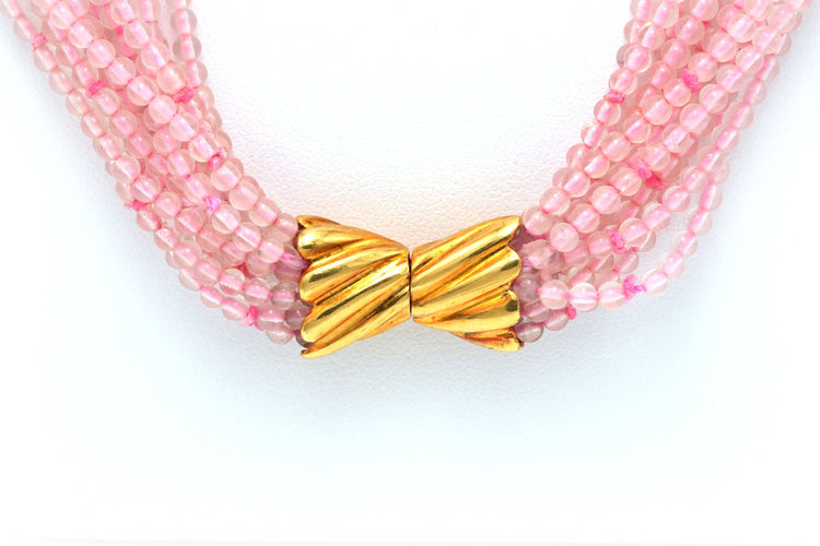 Collier Collier contemporain en perles de quartz rose avec fermoir en or jaune 58 Facettes 13819