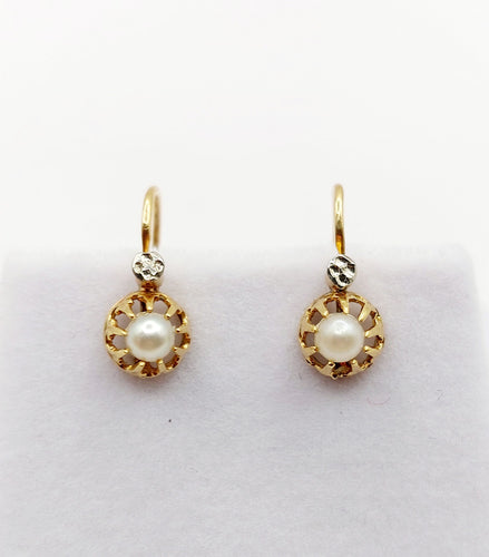 Boucles d'oreilles Dormeuses antique or perle en serti griffes 58 Facettes A05421