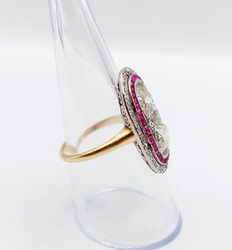 Bague 57 Bague marquise art déco en or 18k et platine, diamants et rubis 58 Facettes A06578