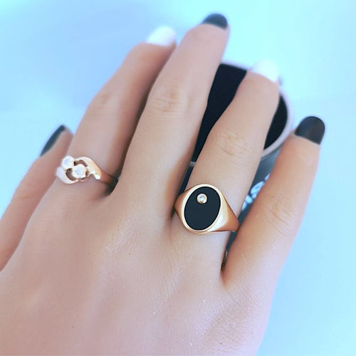 Bague 58.5 Bague Chevalière Mixte Onyx Diamant or jaune 58 Facettes AA 1743