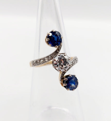 Bague 49 Bague marquise antique or 18k diamant 0,70 carats et saphirs (circa 1900) 58 Facettes A06104