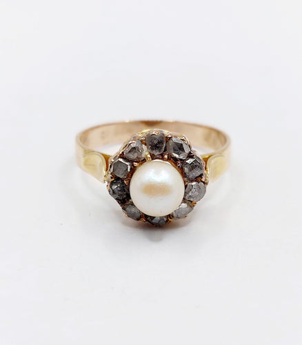 Bague 56 Bague marguerite antique or rose 18k perle et diamants taille roses (circa 1900) 58 Facettes A06199