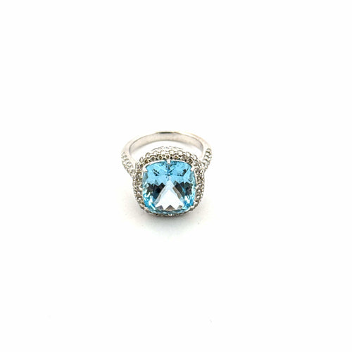 Bague 56 Bague or blanc topaze bleue et diamants 58 Facettes