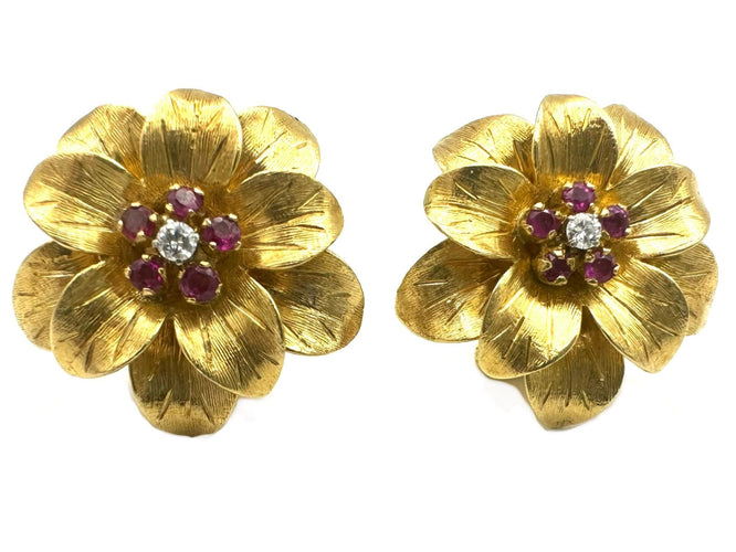 Boucles d'oreilles TIFFANY & Co. Boucles d'oreilles vintage or, rubis et diamants 58 Facettes