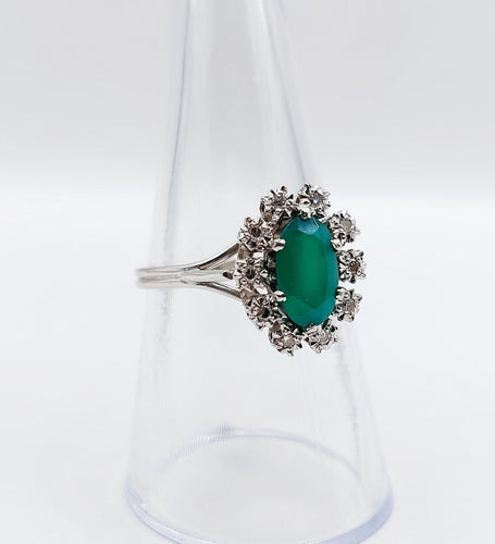 Bague 55 Bague marguerite vintage or blanc, chrysoprase et diamants 58 Facettes A05852
