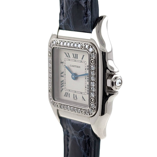 Montre Cartier Panthère Small Model 18k White Gold ref 3057915 Bezel Factory Paved 37 diamonds + Box 58 Facettes
