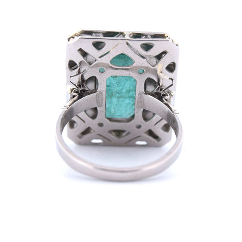 Bague 54 BAGUE PLATINE - ÉMERAUDE et DIAMANTS - DÉCO' 58 Facettes