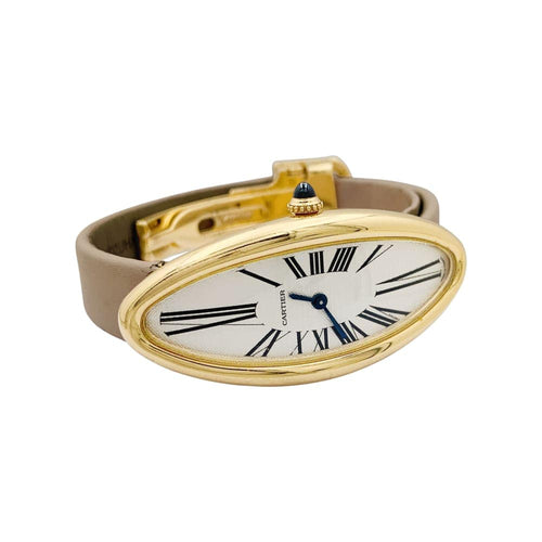 Montre Montre Cartier, "Baignoire Allongée", or rose, cuir. 58 Facettes 35059