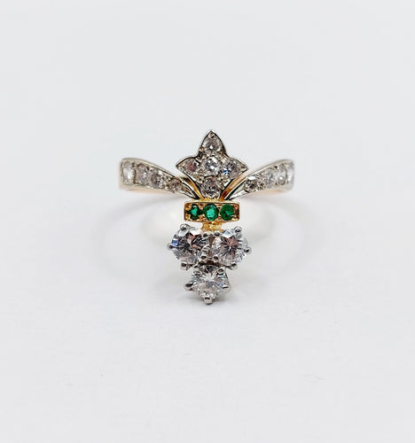 Bague duchesse Art Déco or rose, platine, 1,10 carat diamants et émeraudes 58 Facettes A06228