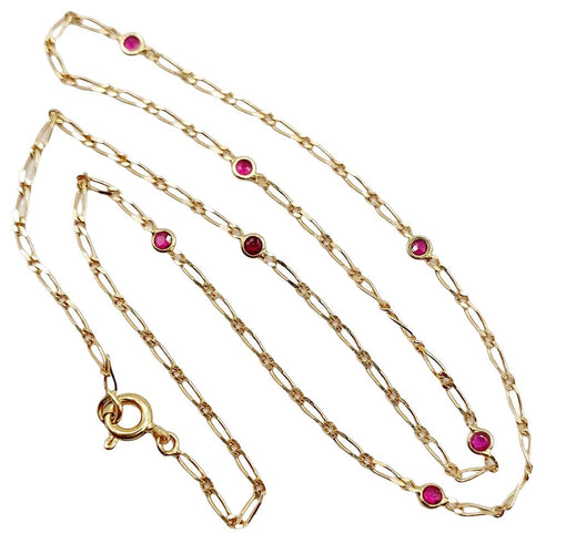 Collier Chaine vintage or jaune mailles gourmette et rubis 58 Facettes B01012