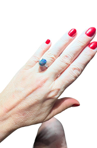 Bague 54 Bague Opale noire, diamant, or blanc 58 Facettes 7786 A