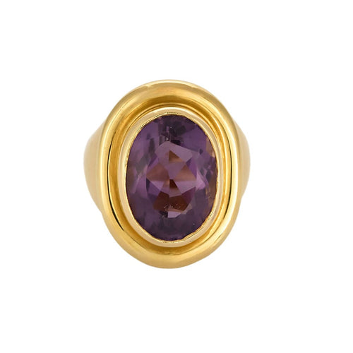 Important ring type Signet ring in yellow gold and amethyst 