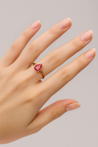Bague 54 Bague en or jaune avec rubellite taillée en poire 58 Facettes 50318